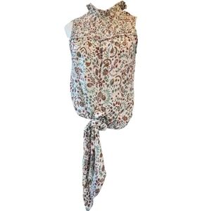 Nicholas Esme Paisley Silk‎ High Neck Tie Front Top Smocked